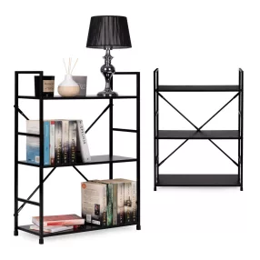  Könyvespolc, ModernHome CWJ602480LG, 80 x 59,5 x 23,5 cm, fekete, 3 polcos, fém váz, MDF polc, falhoz rögzíthető