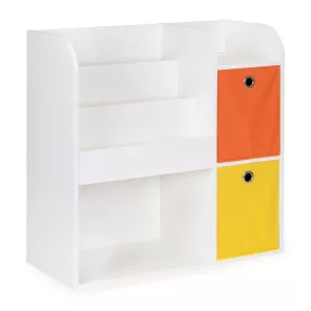   Gyerek könyvespolc, ECOTOYS ZKB-02A, fehér, 89 x 88 x 35 cm, 2 db kihúzható textil tárolóval, laminált forgácslap