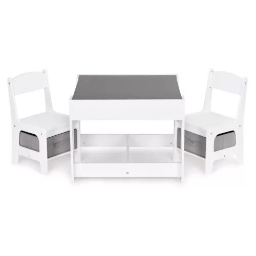 Gyerek asztal és szék szett, ECOTOYS ZCF-01, 1 db asztal + 2 db szék, MDF, kétoldalas asztallap, fiókos székek