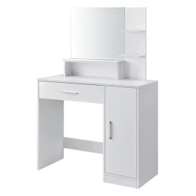   Sminkasztal, ModernHome PWJJDT0012, fehér, 90 x 40 x 137,5 cm, tükör, 2 fiók, 3 polc, laminált bútorlap