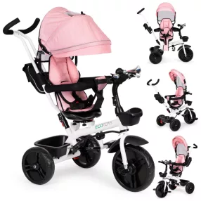   Háromkerekű tricikli, ECOTOYS JM-322, rózsaszín, forgatható ülés, levehető napellenző, szülőkormány, 5 pontos biztonsági öv, karfa, tartós EVA habkerekek, teherbírás: 25 kg
