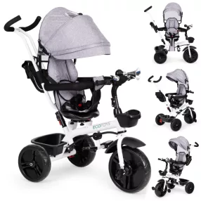   Háromkerekű tricikli, ECOTOYS JM-322, szürke, forgatható ülés, levehető napellenző, szülőkormány, 5 pontos biztonsági öv, karfa, tartós EVA habkerekek, teherbírás: 25 kg