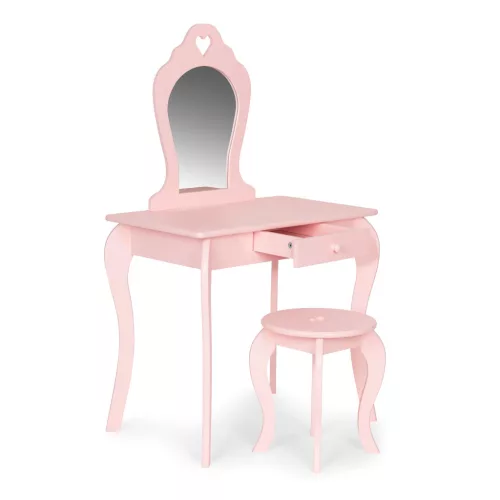 Gyerek sminkasztal, ECOTOYS FH-KF200011-P, 65 x 110 x 43 cm, rózsaszín, fából készült, tükörrel, fiókkal, ülőkével, falra rögzíthető, 3 éves kortól