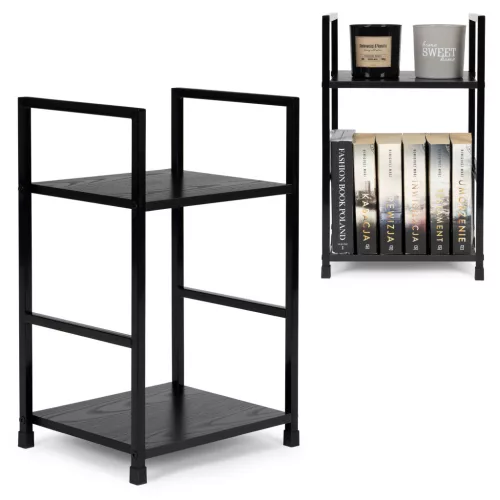 Könyvespolc, ModernHome CWJ302448, 48,5 x 29 x 23,5 cm, fekete, 2 polcos, fém váz, MDF polc, padlóvédő lábak