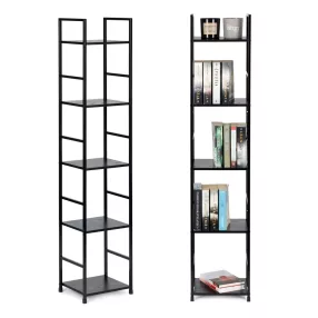   Könyvespolc, ModernHome CWJ3024144L, 144,5 x 29 x 23,5 cm, fekete, 5 polcos, fém váz, MDF polc, falhoz rögzíthető