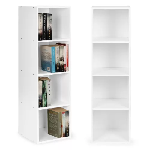 Könyvespolc, ModernHome KJZ2173, fehér, 106,5 x 30,5 x 30 cm, 4 polcos, MDF polc, falhoz rögzíthető, könnyű összeszerelés