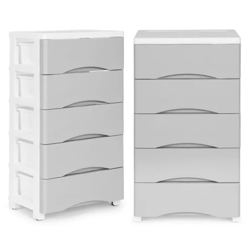 Gurulós tároló, ModernHome PJJCBS0024-05A, fehér/szürke, 27 x 75 x 39 cm, fiókos, 5 fiókkal, kerekes, műanyag