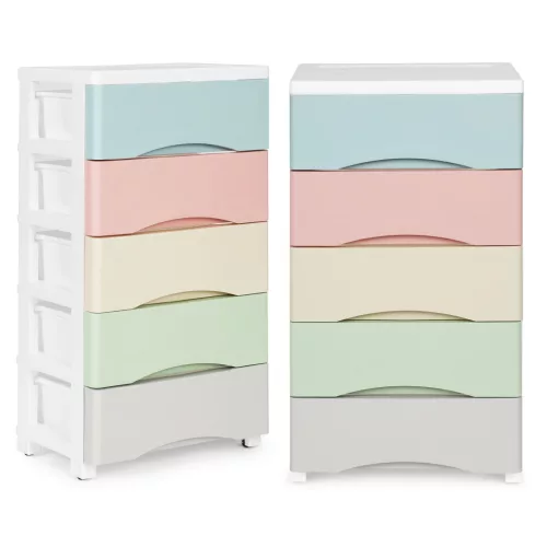 Gurulós tároló, ModernHome PJJCBS0024-05C, 39 x 75 x 27 cm, fiókos, 5 fiókkal, kerekes, műanyag