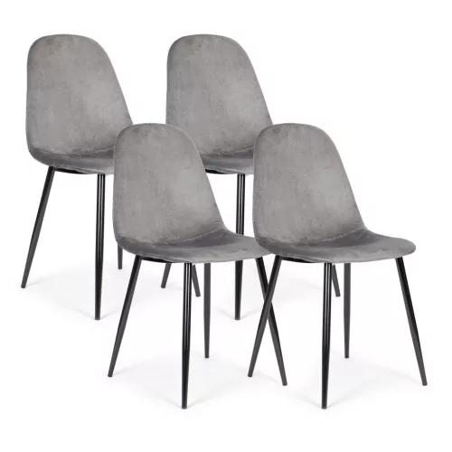Étkezőszék, ModernHome J933, 4 db, szürke, 85 x 46 x 37 cm, bársony kárpit, acél lábak, háttámla, teherbírás: 120 kg