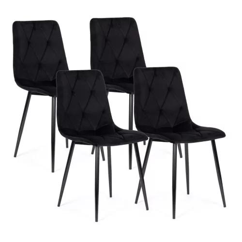 Étkezőszék, ModernHome MC47-1, 4 db, fekete, 90 x 46 x 41 cm, bársony kárpit, acél lábak, háttámla, teherbírás: 120 kg