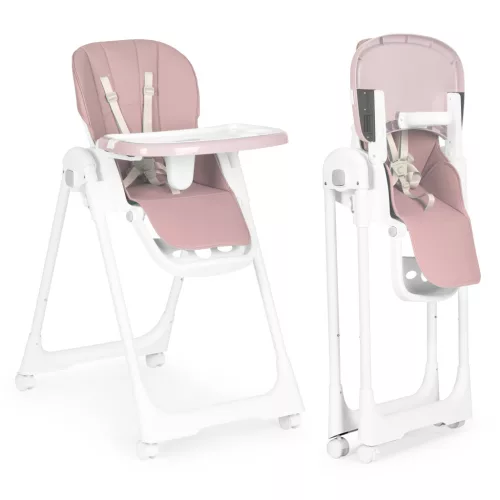 Etetőszék, ECOTOYS HA-013, rózsaszín, összecsukható, állítható, levehető dupla tálcával, 5 pontos biztonsági öv, 4 kerekes láb, teherbírás: 20 kg