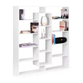   Könyvespolc, ModernHome WYJ-400, fehér, 135,5 x 126,5 x 21 cm, 14 polc, forgatható, laminált forgácslap