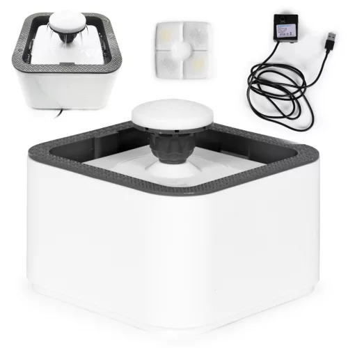 Kisállatitató szökőkút, Petsi TR-1012, halk működésű, szűrőrendszerrel, USB-s tápellátás, folyamatos vízkeringetés, műanyag, kutyáknak és macskáknak