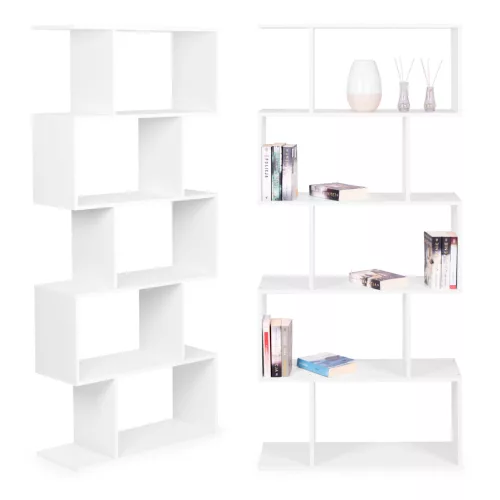 Könyvespolc, ModernHome CH230817-WT, fehér, 175 x 28 x 77 cm, 5 polcos, MDF polc, falhoz rögzíthető, rácsos kialakítás, teherbírás: 7 kg/polc