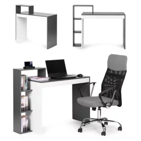   Íróasztal, ModernHome CHDK07-DG, 110 x 40 x 92 cm, szürke, 4 polcos, laminált forgácslap, védőtalpakkal