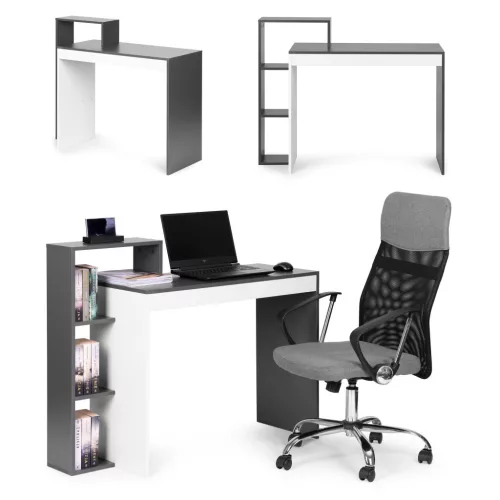 Íróasztal, ModernHome CHDK07-DG, 110 x 40 x 92 cm, szürke, 4 polcos, laminált forgácslap, védőtalpakkal