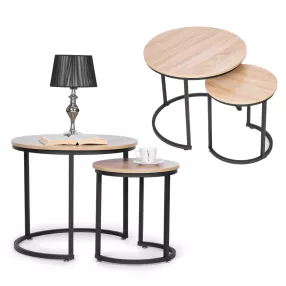   Dohányzóasztal szett, ModernHome PJJCT0111, átmérő 60 és 40 cm, kör alakú, magasság: 52 és 44 cm, fém váz, bevonatos faforgács asztallap, 2 darabos
