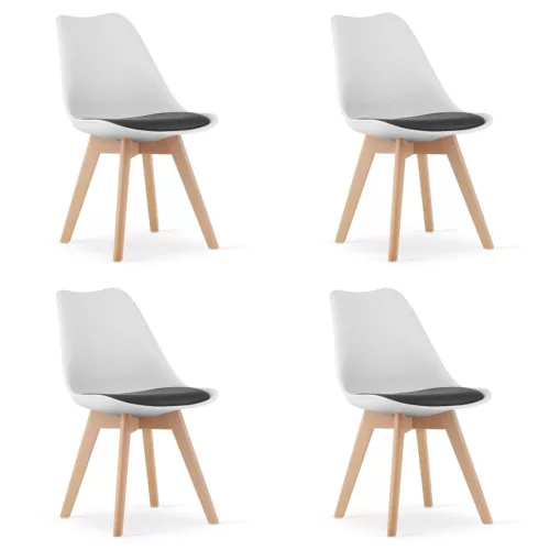 Étkezőszék, Mark-ATTY16, 4 db, fehér/fekete, 81,5 x 43 x 47 cm, polipropilén ülés, bükkfa lábak, párnázott
