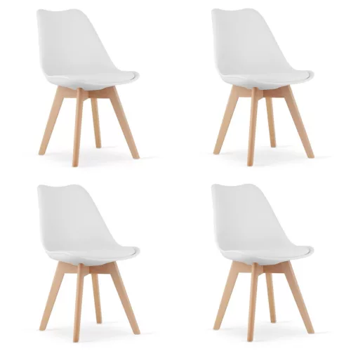 Étkezőszék, Mark-ATTY16, 4 db, fehér, 81,5 x 43 x 47 cm, polipropilén ülés, bükkfa lábak, párnázott