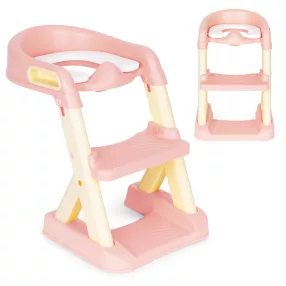   Gyerek WC-ülőke, ECOTOYS HA-P23S, rózsaszín, lépcsővel, puha párnázott betéttel, csúszásgátló, univerzális, 6-36 hónapos korig