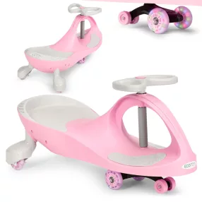   Wiggle autó, ECOTOYS YM-SW-1, rózsaszín, 79 x 36 x 38,5 cm, LED-es világító gumírozott kerekek, 360°-ban forgó kormány, beltéri/kültéri, teherbírás: 70 kg, 3 év felett