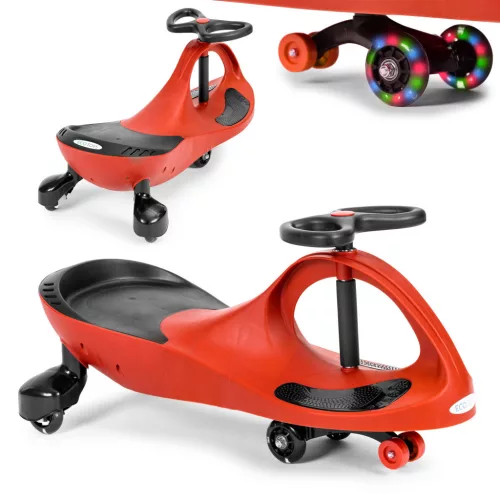 Wiggle autó, ECOTOYS YM-SW-1, piros, 79 x 36 x 38,5 cm, LED-es világító gumírozott kerekek, 360°-ban forgó kormány, beltéri/kültéri, teherbírás: 70 kg, 3 év felett