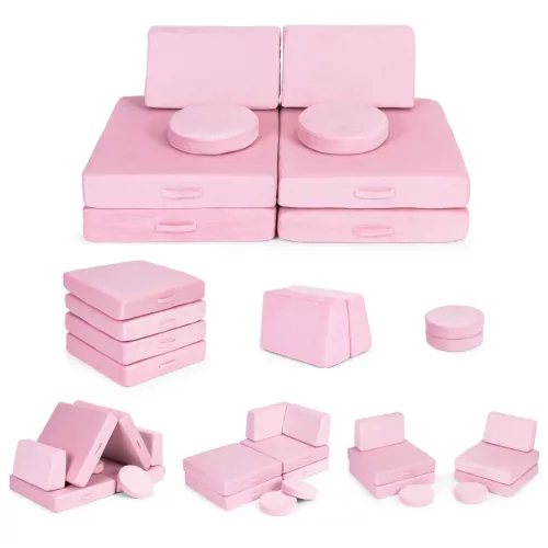 Gyerek moduláris fotel, ECOTOYS TMSRT-14, rózsaszín, 8 modul, levehető és mosható huzat, habszivacs, átalakítható kanapévá, puffá, matraccá, teherbírás: 120 kg, 2 gyermeknek
