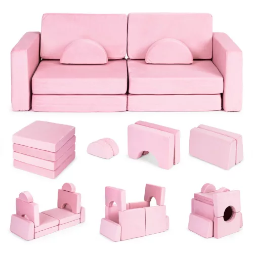 Gyerek moduláris fotel, ECOTOYS TMSRT-15, rózsaszín, 10 modul, levehető és mosható huzat, habszivacs, átalakítható kanapévá, puffá, matraccá, teherbírás: 120 kg, 2 gyermeknek