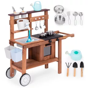   Kültéri játékkonyha, ECOTOYS TL814004, fa, 89 x 31 x 80,5 cm, működő csappal, forgó gombokkal, 10 db fém tartozékkal, 3 éves kortól