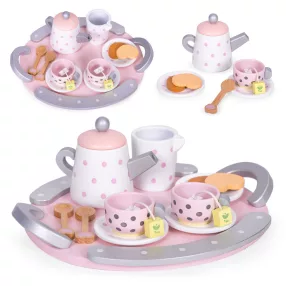   Játék teáskészlet, ECOTOYS W10D824, 15 db, fa, szerepjátékhoz és játékkonyhához, 3 éves kortól