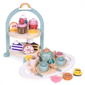   Játék teáskészlet, ECOTOYS HM327785, 27 db, tálcával, kannával, csészékkel és sütikkel, 3 éves kortól, realisztikus szerepjátékhoz