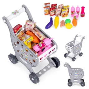   Játék bevásárlókocsi, ECOTOYS 988-3, szürke, 18 db kiegészítővel, 3 éves kortól, biztonságos kialakítás, valósághű megjelenés