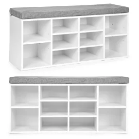   Cipőtároló pad, ModernHome WYJ-015, 104 x 49 x 30,5 cm, fehér/szürke, 10 polc, teherbírás: 100 kg