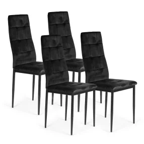   Étkezőszék szett, ModernHome F261-3KD BLACK, fekete, 4 db, 40 x 40 x 98 cm, bársony kárpit, steppelt magas háttámla, fekete acél láb, 120 kg teherbírás