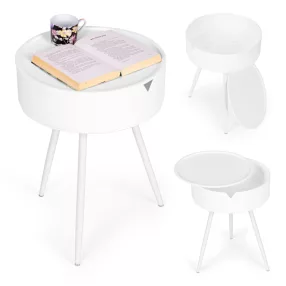  Dohányzóasztal, ModernHome CT3022, fehér, átmérő: 40 cm, kör alakú, magasság: 54 cm, fém váz, műanyag asztallap, levehető tető, alsó tárolórekesz