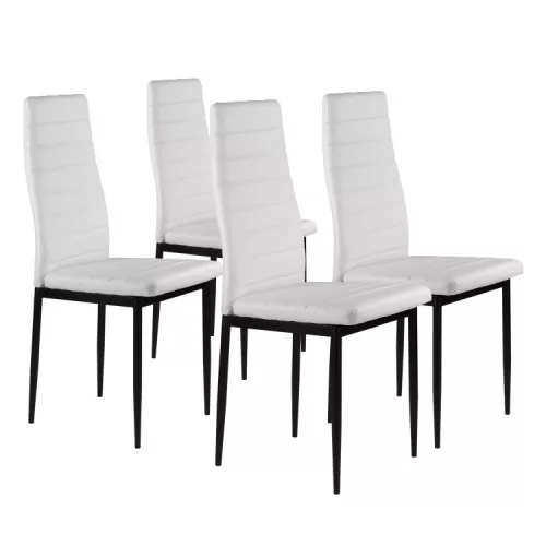 Étkezőszék, KE01, 4 db, fehér, 92 x 40 x 40 cm, ökobőr kárpit, porszórt acél lábak, magas háttámla, teherbírás: 120 kg
