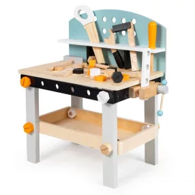   Gyerek munkapad, ECOTOYS 1178, fa, 45 x 28 x 49 cm, 38 db-os szerszámkészlettel, satuval, szerszámtartóval, polccal, 3 éves kortól