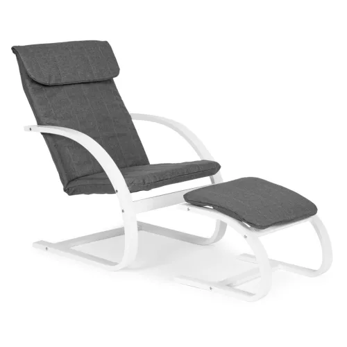 Hintaszék, ModernHome TXWQM-31-6, szürke/fehér, 96 x 67 x 83 cm, lábtartóval, levehető huzat, fa és fém váz, 120 kg teherbírás
