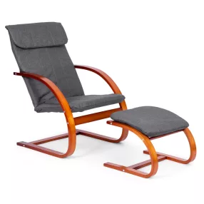   Hintaszék, ModernHome TXWQM-31-6, szürke/barna, 96 x 67 x 83 cm, lábtartóval, levehető huzat, fa és fém váz, 120 kg teherbírás