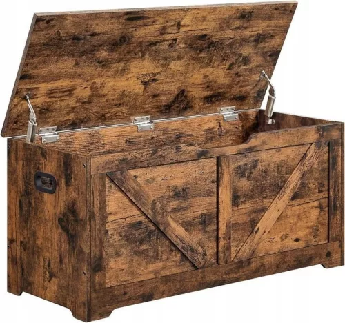 Tárolós pad, LEOBERT 2299-1, 100 x 46 x 40 cm, felnyíló fedél 60°-os nyitásmegállítóval, kényelmes fogantyúkkal