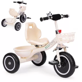   Háromkerekű tricikli, ECOTOYS WQL-1999, szürke, tartós EVA habkerekek, csengő, 2 kosár, teherbírás: 25 kg