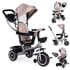   Háromkerekű tricikli, ECOTOYS WQL-066-52, bézs, forgatható ülés, levehető napellenző, szülőkormány, biztonsági öv és karfa, tartós EVA habkerekek, teherbírás: 25 kg