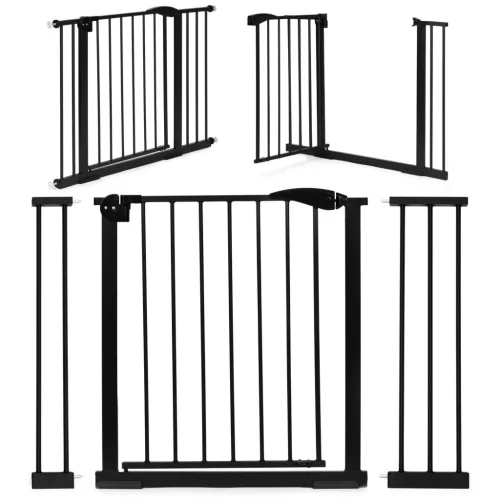Biztonsági kapu, babarács, ECOTOYS SG-012-BC, fekete, szélesség: 74–105 cm, magasság: 77 cm, egykezes nyitás, kétirányú nyílás, önzáródó, fém