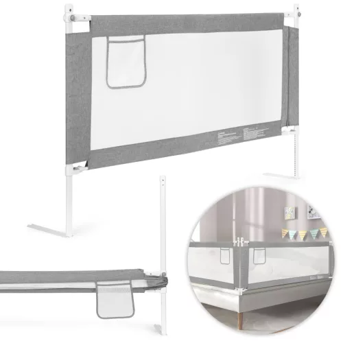 Leesésgátló ágykorlát, ECOTOYS SG-030A-GY, szürke/fehér, 150 x 61-92 cm, acél váz, légáteresztő háló, biztonsági zár, leengedhető, zsebes tároló, állítható magasság