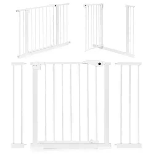 Biztonsági kapu, babarács, ECOTOYS SG-012-W, fehér, szélesség: 74–105 cm, magasság: 77 cm, egykezes nyitás, kétirányú nyílás, önzáródó, fém