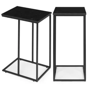   Dohányzóasztal, ModernHome BJ403066CT, fekete, 40 x 30 cm, téglalap alakú, magasság: 66 cm, fém váz, márványhatású asztallap, csúszásgátló lábak