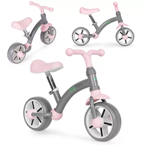 Kétkerekű futóbicikli, ECOTOYS LC-V1252, szürke, EVA habkerekek 19,5 cm, acél váz, állítható ülésmagasság: 33–41 cm, kormányfordulás határoló, 36 hónapos kortól