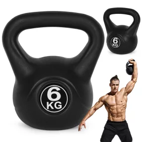  Kettlebell súlyzó, ModernHome CK-6-BC, fekete, 6 kg, műanyag burkolat, cement töltet, lapos talp, strapabíró, kezdőknek és haladóknak