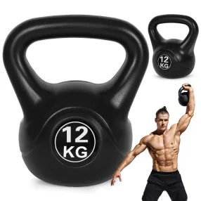   Kettlebell súlyzó, ModernHome CK-12-BC, fekete, 12 kg, műanyag burkolat, cement töltet, lapos talp, strapabíró, kezdőknek és haladóknak