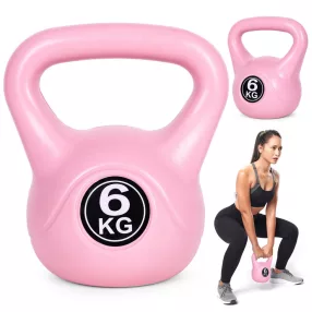   Kettlebell súlyzó, ModernHome CK-6-PK, rózsaszín, 6 kg, műanyag burkolat, cement töltet, lapos talp, strapabíró, kezdőknek és haladóknak